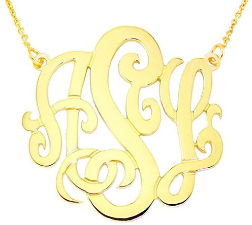 Personalized 14K Gold 3 Initial Monogram Necklace
