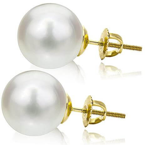 14K Gold Stud Freshwater Cultured White Pearl Earrings