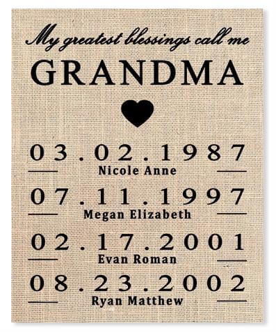 Grandchild Name and Birth Dates Burlap Prints