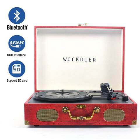 Wockoder Portable Bluetooth 3 Speed BriefcaseTurntable