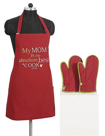 Graphic Screen Print Apron Oven Mitt Set