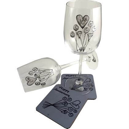 10th Wedding Anniversary Wine Glass Coaster Set