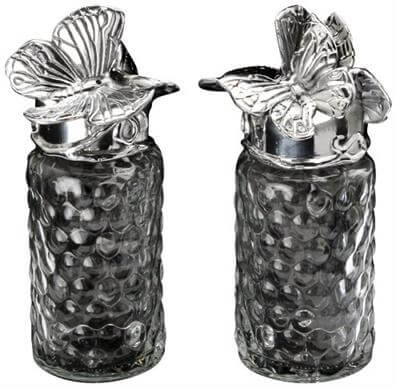 Aluminum Butterfly Top with Glass Salt and Pepper Set