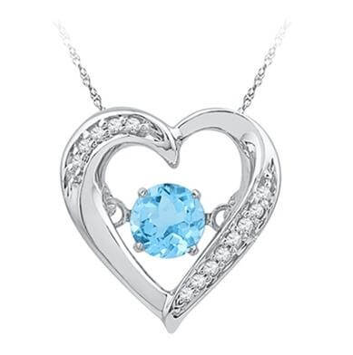 Lovebeat Blue Topaz and Diamond Necklace in Sterling Silver