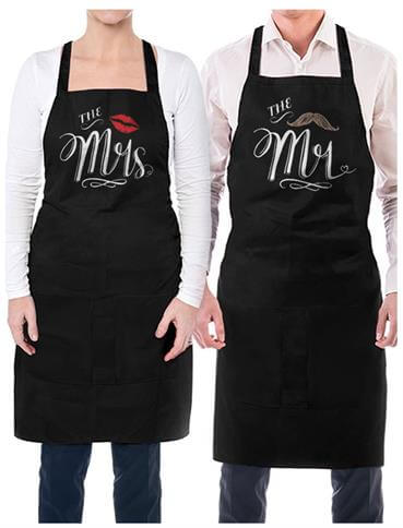 Mr. and Mrs. Aprons With Mustache and Red Lips Gift