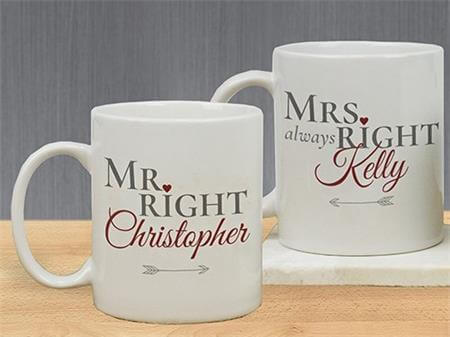 Personalized Mr Right and Mrs Always Right Ceramic Mug Set