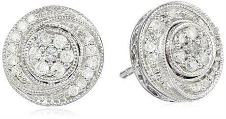 Sterling Silver Diamond Round Cluster Stud Earrings